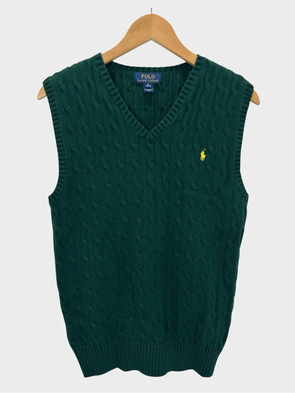 Polo Ralph Lauren Kids Forest Hunter Green Cable Knit Cotton Sweater Vest Preppy